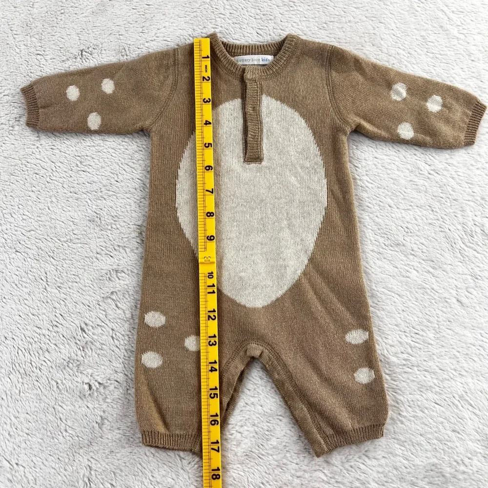 Pottery Barn‎ Kids Infant 0-3m Baby Deer Knit Romper Jumpsuit Brown White Spots